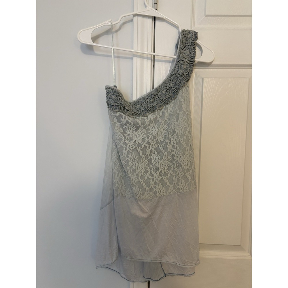 NWT Free People Lace One Shoulder Tank Top Womens Blue Boho Festival Sleeveless